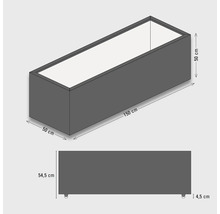 Illustration eines rechteckigen Pflanzgefäßes mit Maßangaben