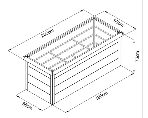 Illustration eines Hochbeets mit Maßangaben