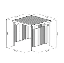 Illustration eines Gerätehauses mit Größenangaben