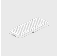 Skizze einer Ablaufrinne mit den Maßen 109 cm mal 40 cm.