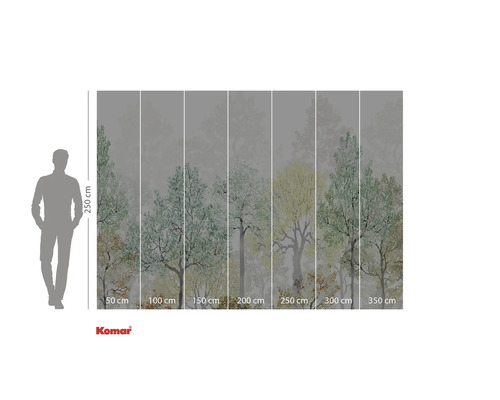 Fototapete mit Waldmotiv und Größenangaben.