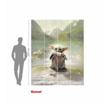 Fototapete mit Figur in Seenlandschaft und Größenangaben