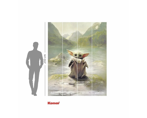 Fototapete mit Figur in Seenlandschaft und Größenangaben