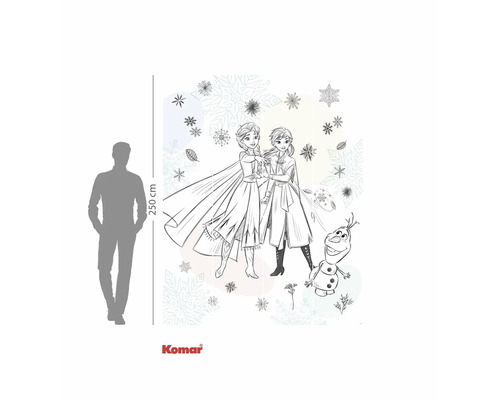 Komar Logo. Wandbild mit Anna, Elsa und Olaf aus dem Film Die Eiskönigin, circa 250 cm hoch.