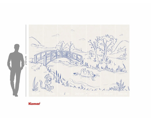 Fototapete mit Winnie Puuh und seinen Freunden als Skizze einer Flusslandschaft