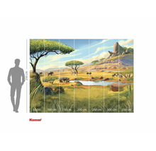 Fototapete mit einer Savannenlandschaft, Tieren und Bäumen