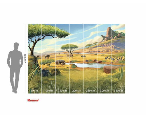 Fototapete mit einer Savannenlandschaft, Tieren und Bäumen