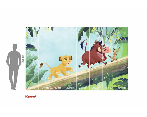 Fototapete mit einer Dschungelszene aus dem Film Der König der Löwen mit Simba, Timon und Pumbaa