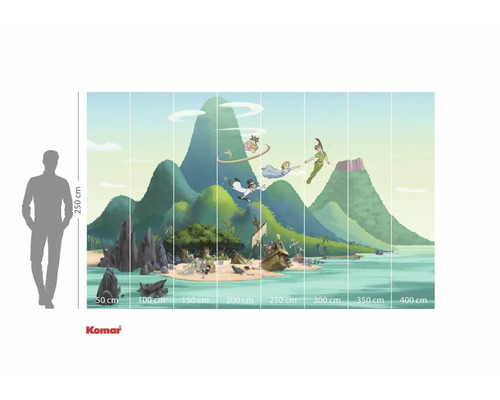 Peter Pan Fototapete mit Inselmotiv und Größenangaben