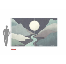 Fototapete mit abstraktem Bergmotiv und Mond, Maße mit Größenangabe