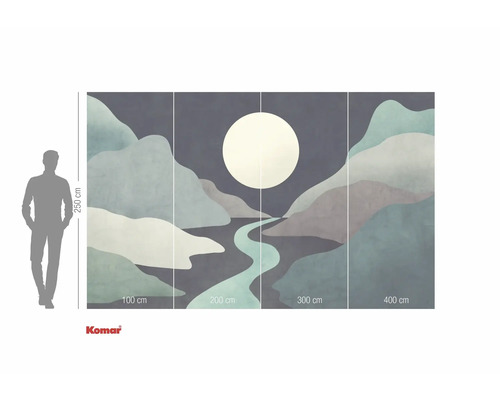 Fototapete mit abstraktem Bergmotiv und Mond, Maße mit Größenangabe