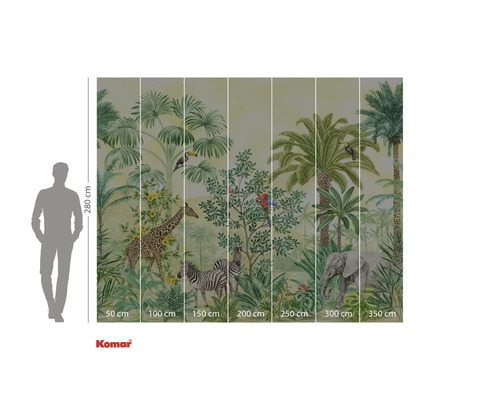 Fototapete mit Dschungelmotiv mit Tieren wie Giraffe, Zebra und Elefant