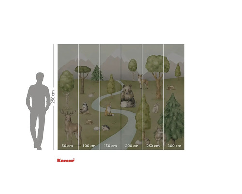 Fototapete mit Waldtieren, Bäumen und Bergen