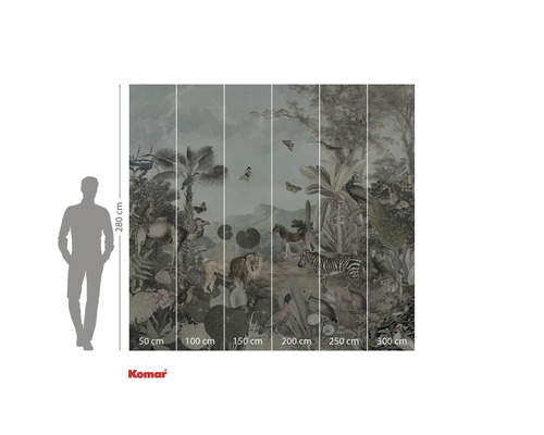 Fototapete mit Dschungelmotiv und Tieren wie Löwen, Zebras und Vögeln