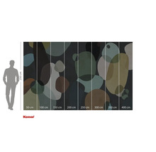 Fototapete mit abstraktem Kieselsteindesign und Größenangaben.