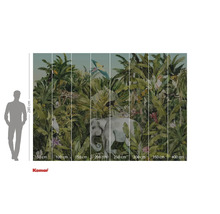 Fototapete mit Dschungelmotiv, inklusive Elefant, Leopard und verschiedenen Vogelarten