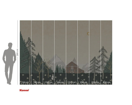 Fototapete mit Waldmotiv, Haus und Mond