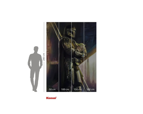 Komar Fototapete Star Wars The Mandalorian und Baby Yoda, 280 cm hoch, zeigt eine Szene aus der Serie.