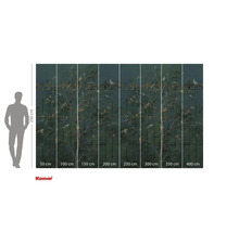 Fototapete mit Vogel- und Pflanzenmotiv und Größenangaben