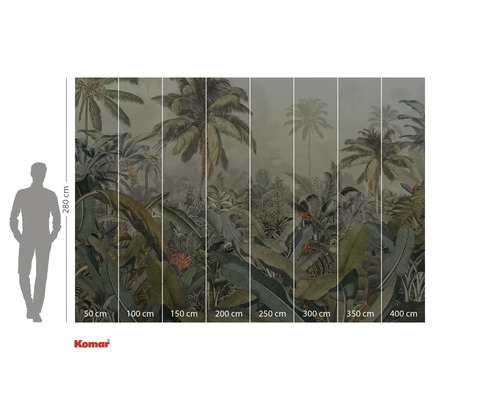 Tapete mit Dschungelmotiv und Größenangaben.