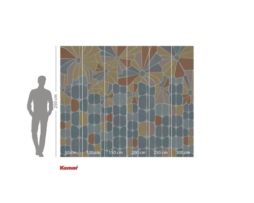 Komar Fototapete mit Blumen und geometrischen Formen, Abmessungen 250 cm Höhe und 300 cm Breite