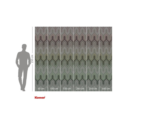 Fototapete mit geometrischem Zickzackmuster und Größenangaben.