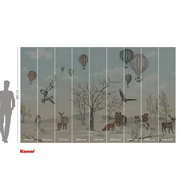 Fototapete mit Waldtieren und Heißluftballons in einer Winterlandschaft