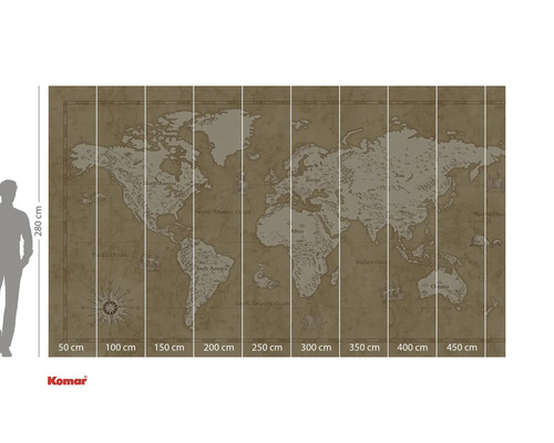 Wandbild mit Weltkarte und Größenangaben