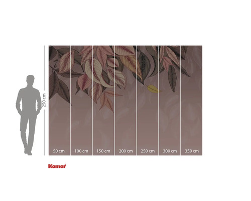 Fototapete mit Blättermotiv und Größenangaben