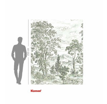 Waldlandschaft Fototapete mit Größenangabe und Komar Logo