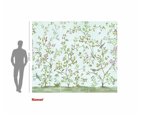 Fototapete mit Baum, Vogel und Blumenmuster