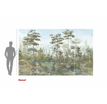 Fototapete mit Waldsee-Motiv und Maßangaben