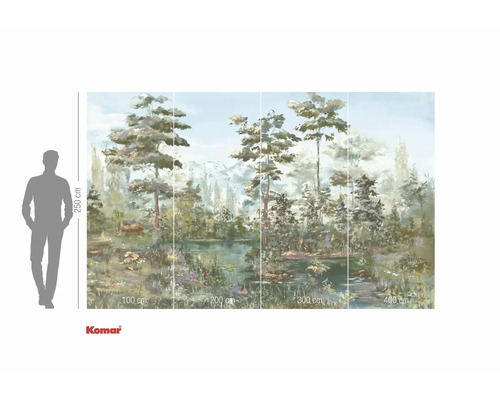 Fototapete mit Waldsee-Motiv und Maßangaben