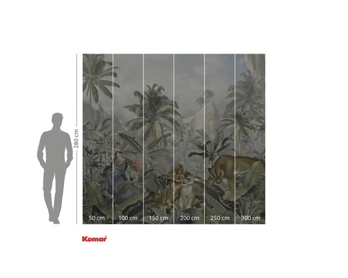 Komar Wandbild mit Dschungelmotiv, Palmen und Löwenfamilie, 280x300 cm