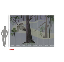 Wandbild mit Waldmotiv und Elefant auf einem Baumstamm