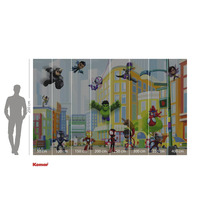 Fototapete mit Marvel Superhelden im Comicstil vor einer Stadtkulisse