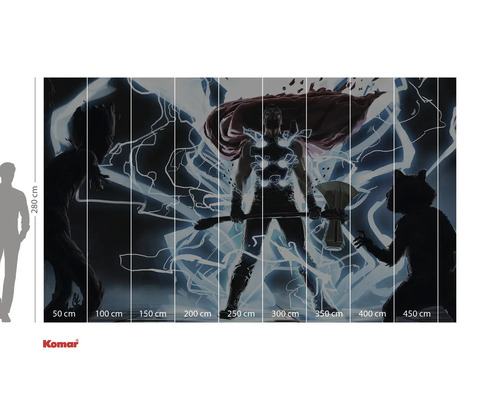 Thor Wandbild mit Groot und Rocket im Comic Stil