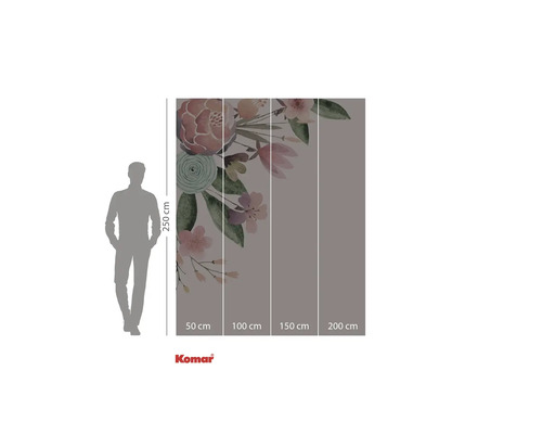 Komar Fototapete mit Blumenmuster und Größenangaben.