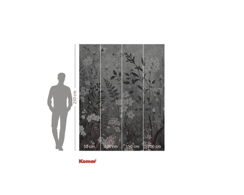 Komar Fototapete mit Blumenmuster und Größenangaben