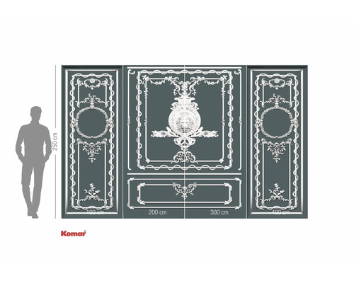 Fototapete mit klassischem Ornamentmuster und Größenangaben