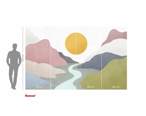 Fototapete mit abstraktem Berglandschaftsmotiv und Größenangaben