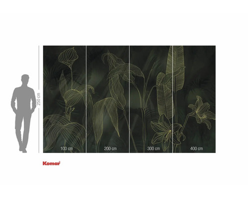 Fototapete mit floralem Muster und Größenangaben