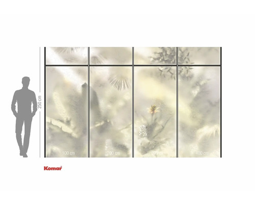 Fototapete mit Blumenmuster und Größenangaben.