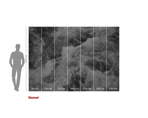 Komar Fototapete mit einem Wasserfallmotiv und Größenangaben