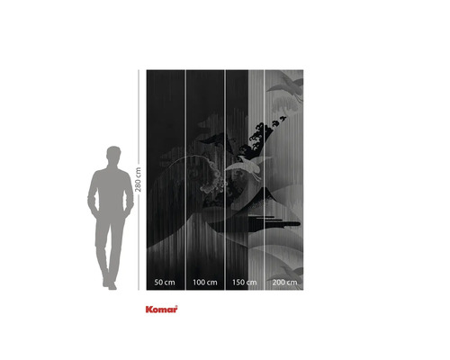 Fototapete mit Kranichmotiv und Größenangaben