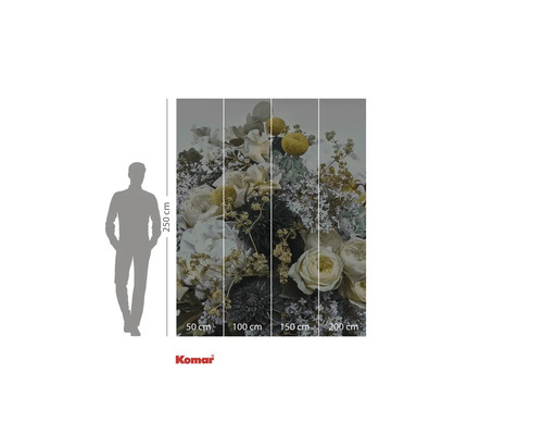 Fototapete mit Blumenmotiv und Größenangaben