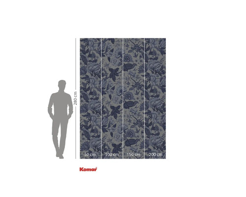 Fototapete mit Blumenmuster und Größenangaben