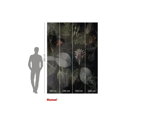 Fototapete mit Blumen- und Blätterdesign, Maße 280 x 200 cm.