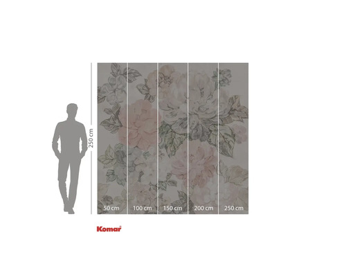 Fototapete mit Blumenmuster und Größenangaben