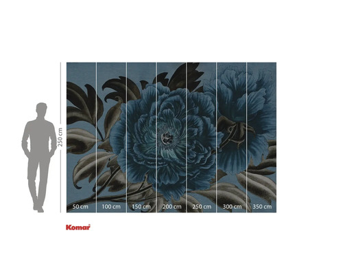 Tapete mit Blumenmuster und Größenangaben